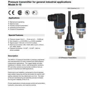 Industrial Environments Pressure Transmitter A-10 Measuring Medium Gases /
