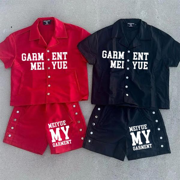 Custom Summer Men's Distressed Embroidery Patch Polo T Shirt Short Sets