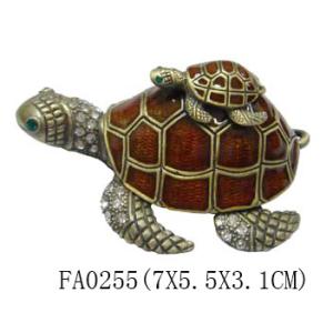 Lovely turtle metal alloy pewter jeweled enameled trinket box