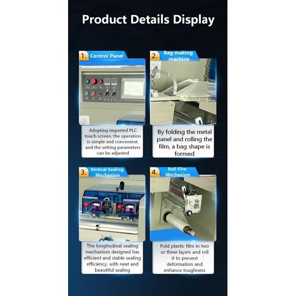Fully Automatic Pillow-type Packaging Machine CH-600 Fruit, Biscuit, Candy, Bread, Cake, Tableware, Multifunctional Packaging Machine