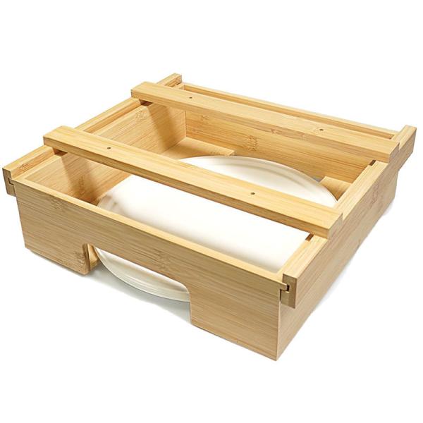 Bamboo Kitchen Party Organizer Utensil Caddy Paper Plate and Napkin Cabinet