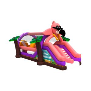 Trapaulin Flamingo Cartoon Theme Inflatable Obstacle Course Bouncer And Slide