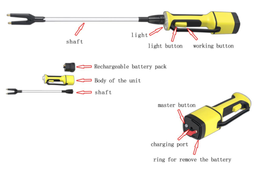 4.2V Electric Shock Compact Cattle Prod Rechargeable 111cm Waterproof Plastic