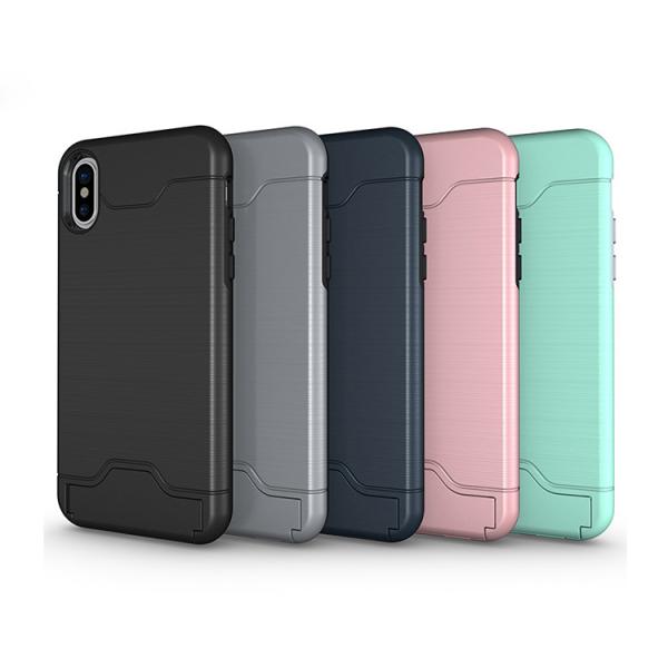 Quality China Factory Brushed Texture Protective Back Cover Case for iPhone X with Holder and Card Slot for sale