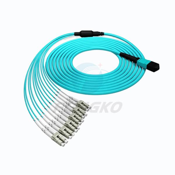 Quality 100G OM3 MPO to 8 12 24 Core LC Duplex Multimode Fiber Breakout Cable MTP Fiber Jumper for sale