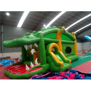 Green Crocodile Bounce House 0.55mm PVC Material Reinforcements For Zipper