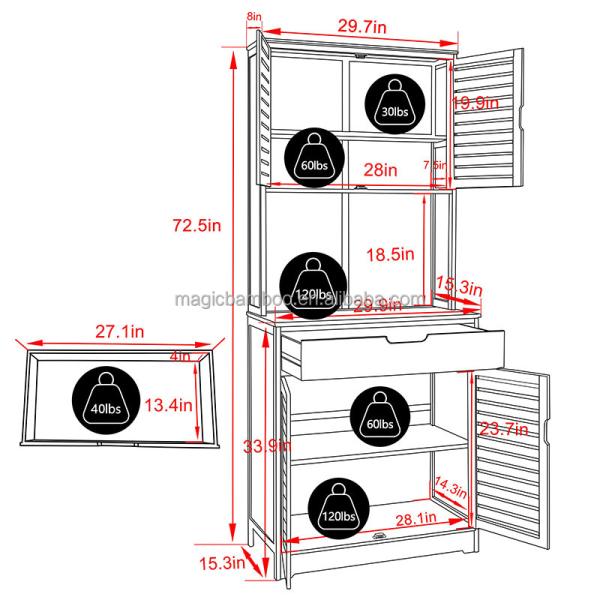 Kitchen Freestanding Bamboo Corner Cabinet Storage With Microwave Stand And Shelves