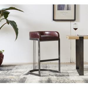 Wholesale Vintage Reddish Brown Leather Counter Height Stools Strong Iron Frame Old Finishing from china suppliers