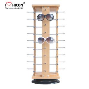 Veneering Wood Metal Rod Rotating Sunglasses Display Stand For 30 Pairs Eyewear