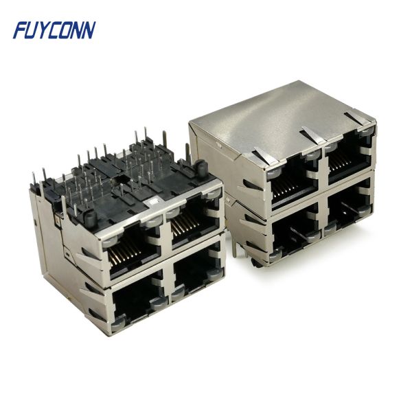 Quality 2x2 4 Ports PCB 32 Pin RJ45 Connector With Yellow Green LED Light for sale