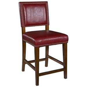 24" Faux Leather Counter Stool , Padded Bar Chairs Red Walnut Finish Frame