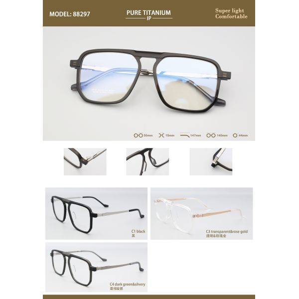 Adjustable Temple Lightweight Design Pure Titanium Acetate Eyeglasses 88297
