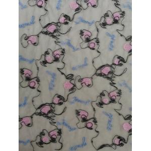 Multi Colored Embroidered Tulle Mesh Fabric With Letters