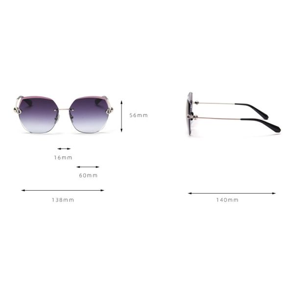 Rimless Women UV400 Metal Frame Polarized Sunglasses Oversized Gradient