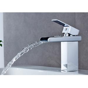 Waterfall Square Spout Bathroom Basin Faucets ROVATE With Single Hole