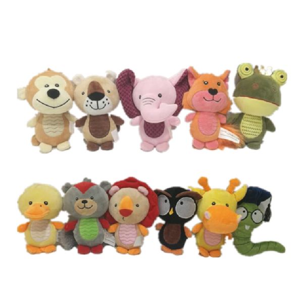 Quality Animal Figures 11 Asstd Plush Stuffed Pet Toys With Squeaker And Plastic Paper for sale