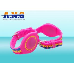 China Passive Adjustable Silicone Rfid Wristbands , Waterparks wristband rfid Pink on sale