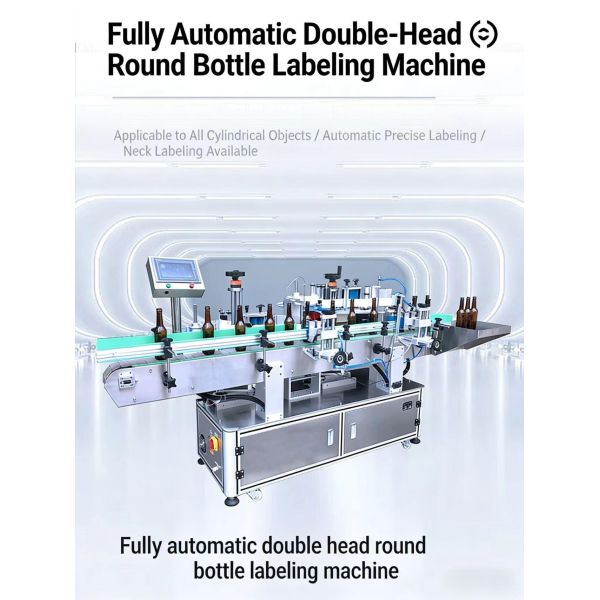Fully automatic double head round bottle labeling machine CH-306 neck label automatic labeling machine