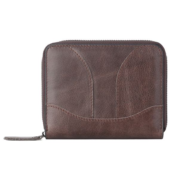 None Pattern Genuine Leather RFID Blocking Card Holder with Zipper and Custom Logo