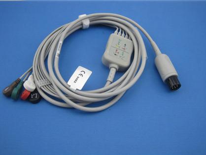 Professional one-piece 5 leads holter ecg cable snap compatible any ecg machine