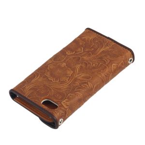 Vomani NEW Card slot Brown Carving patterns with bow real cow leather case cover
