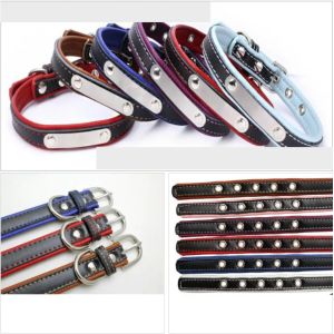Adjustable PU Leather Dog Collars Custom Pet Collar Leash