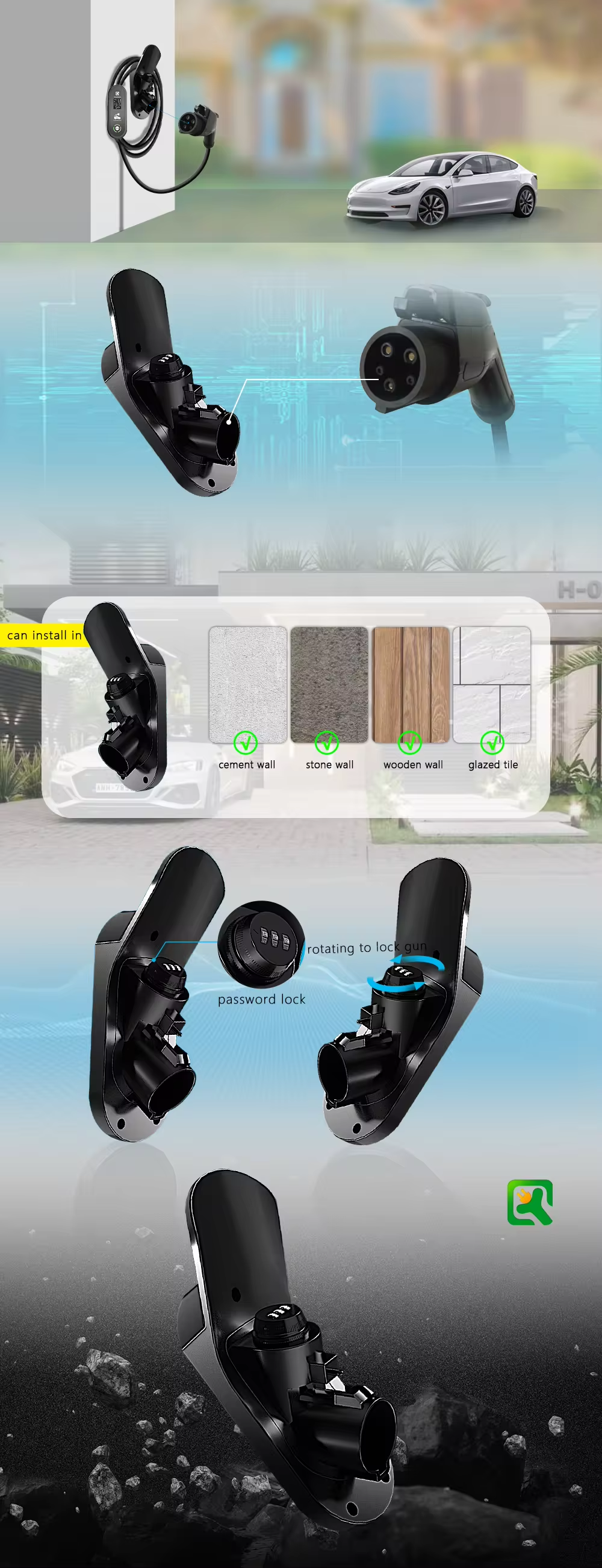 Type2 Gb/T Type1 EV Charging Station Hanging Line Hook Plug Gun Lockable