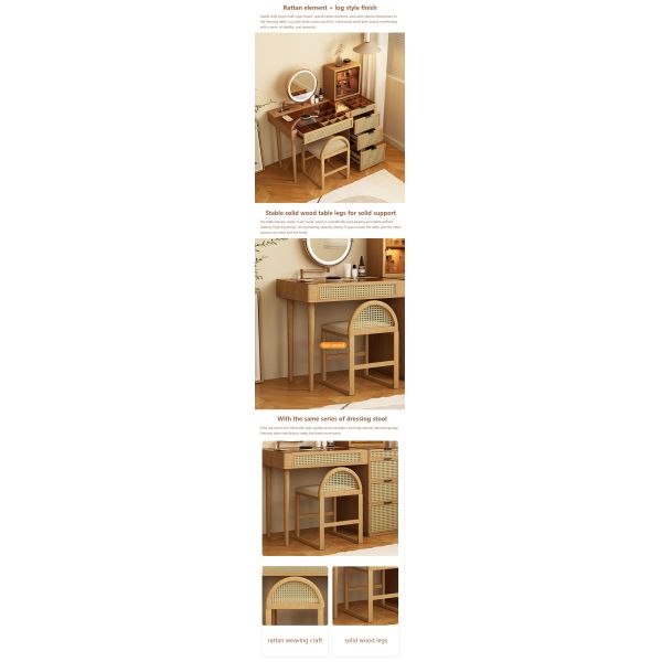 Solid Wood Corner Makeup Vanity Set Dressing Table Rotatable Mirror