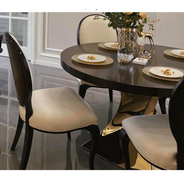 High End Red Solid Wood Table Top Stainless Steel Base Round Dining Tableish