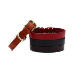 Handmade Stitching Dog Training Collar Copper Hardware First Layer Cowhide