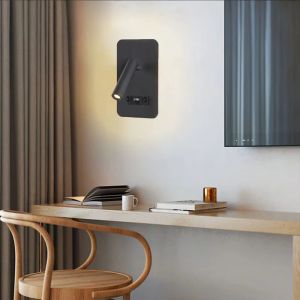 Dual Switch Usb LED Wall Lamp Hotel Bedside Embedded Black 3w 110-240v 3000k