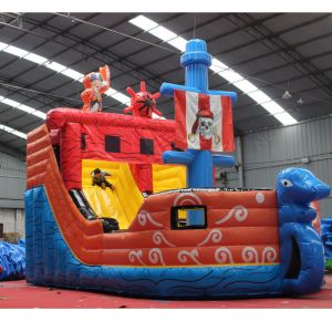 Highly Durable Popular Inflatable Pirate Ship Water Slide Jumping Castles With
