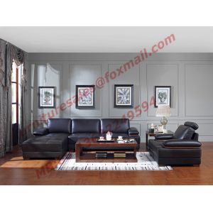 Italy Leather Sofa with L-Shape in Wooden Sofa Set