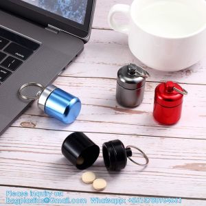 Keychain Pill Holder (5 Pack), Aluminum Waterproof Portable Small Travel