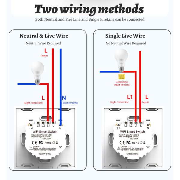 Universal Wiring 220V Smart Switch Home Light Control WiFi Control 1000W