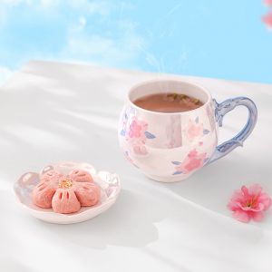 Large Capacity Textured Mug With Lid For Girls Ceramic Mug In The Shape Of Peach