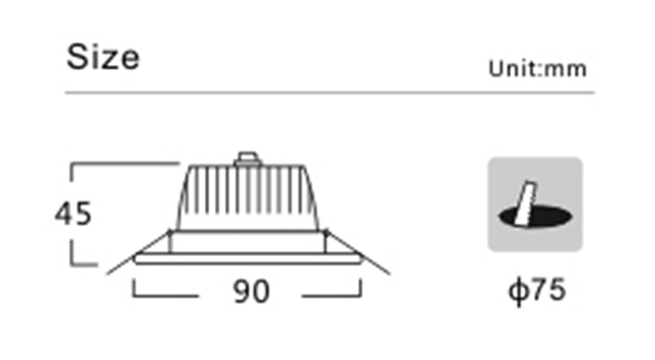 9Watt 750Lumen 2.5 inch 6000K CRI72 IP65 Epistar Down Lights