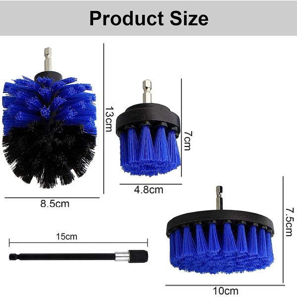 M14 Shaft 4 Piece Power Scrub Drill Brush Set Medium Hardness 3.5in