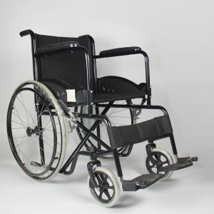 China Bare Bones Basic Folding Steel Wheelchair With Powder Coating Frame on sale