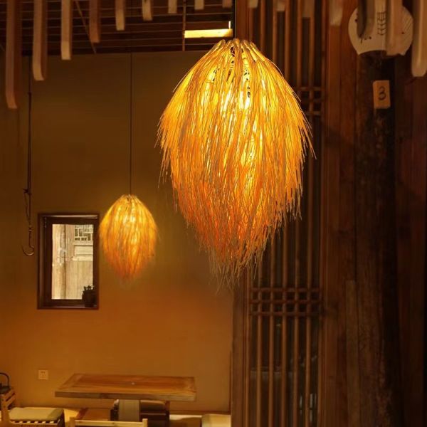 Pinecone Tassel Bamboo Chandelier Tea room Lounge natural rattan Hotel lamp(WH