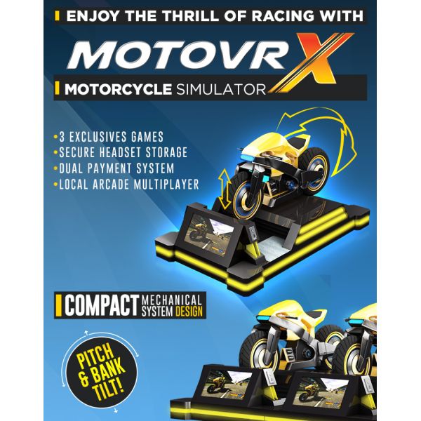 Black Yellow VR Motorcycle Simulator Galvanized Steel Square Tubing Frame Space Saving