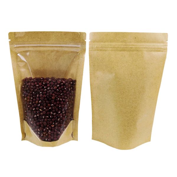 Laminated Gusset Brown Kraft Paper Stand Up Pouch With Zipper Closure For Food