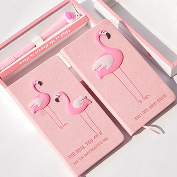 Flamingo Pink PU Leather Notepads And Stationery Waterproof Notebook A6 Gift Set
