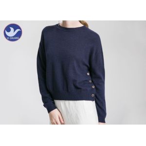 Wholesale Side Buttons Derection Womens Knit Pullover Sweater Crew Neck Jumper from china suppliers