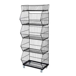 China Factory Customized Size Thickness Color Black 4 Tiers Stackable Wire Baskets Storage Vegetable Fruit Grid Stackable Basket for S on sale China Factory Customized Size Thickness Color Black 4 Tiers Stackable Wire Baskets Storage Vegetable Fruit Grid Stackable Basket for S on sale