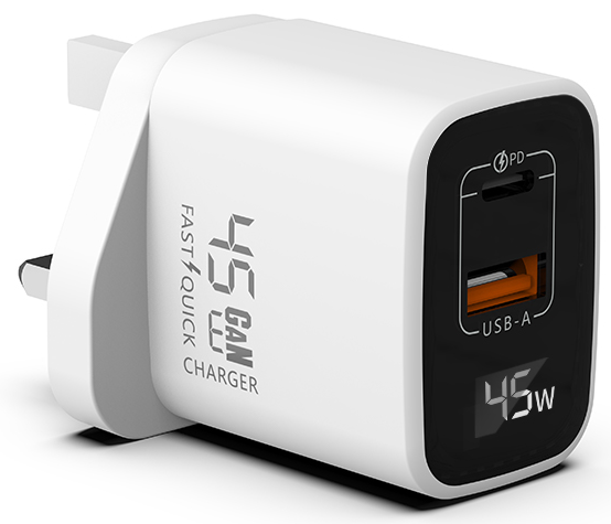 2025 Digtal GaN Charger with Real-Time Monitoring and Dual Ports US Plug Foldable Output Voltage 5V DC Clear Control