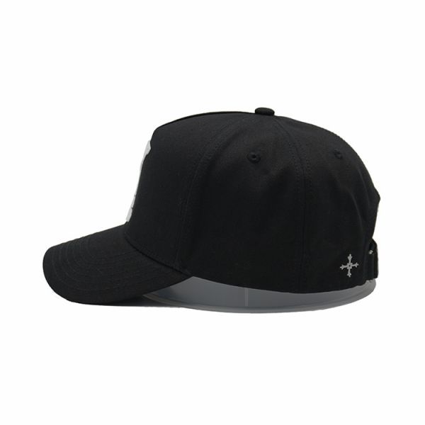 Structured Adjustable 5 Panel Baseball Cap Embroidered Text With Metal Buckle