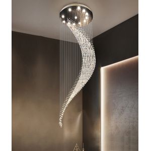 Long Staircase Crystal Chandelier LED Modern Lamp Luxury Spiral Hanging Light(WH
