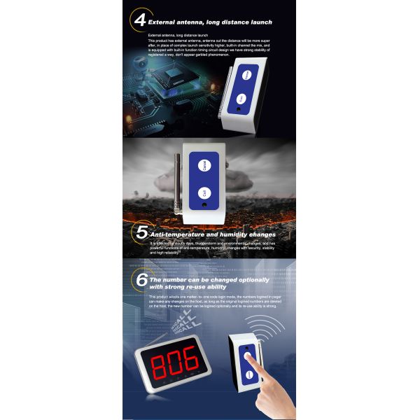 Wireless super signal transmitting distance waterproof two keys push call button for hotel