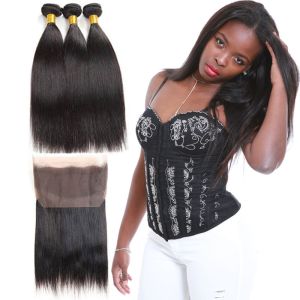 Wholesale Straight Genuine 360 Lace Frontal Closure With Bundles Customized Length from china suppliers